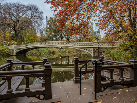 Bow bridge, Central Park, New York City in late autumn in the early morning