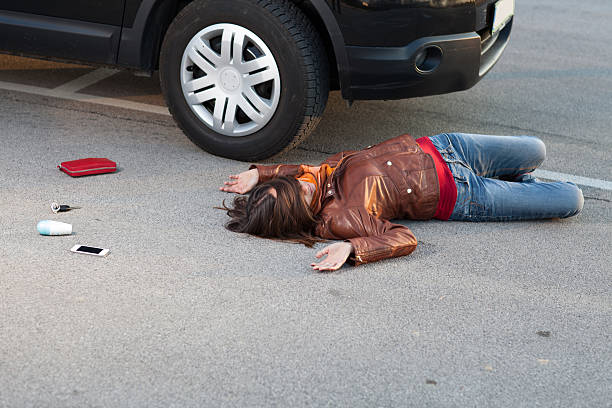 istock Traffic accident..young woman hit by a car 185106441