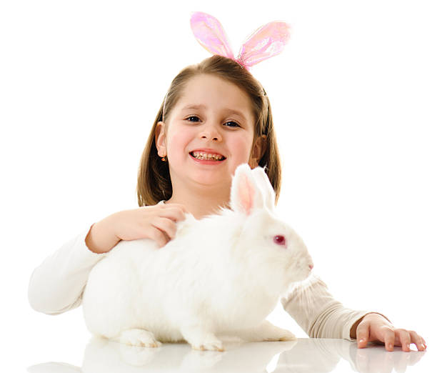 istock Little girl with Easter bunny 185107558