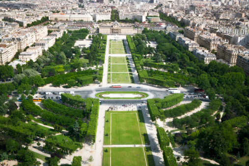 View southeast from the Eiffel Tower down the Champ de Mars