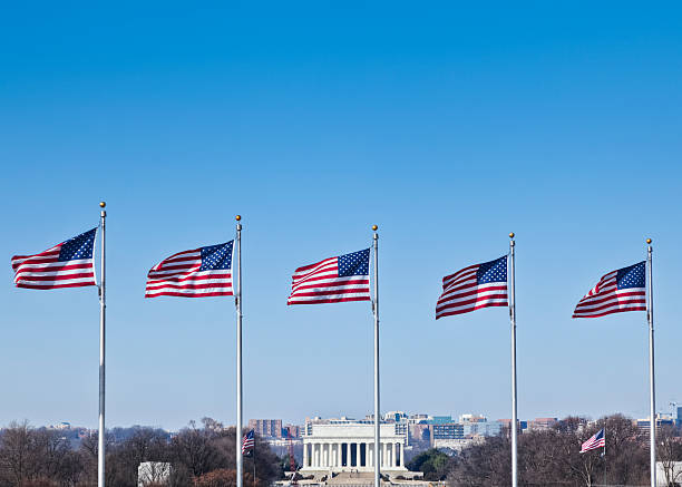 istock Lincoln Memorial with Flags Flying in the Breeze 185108316