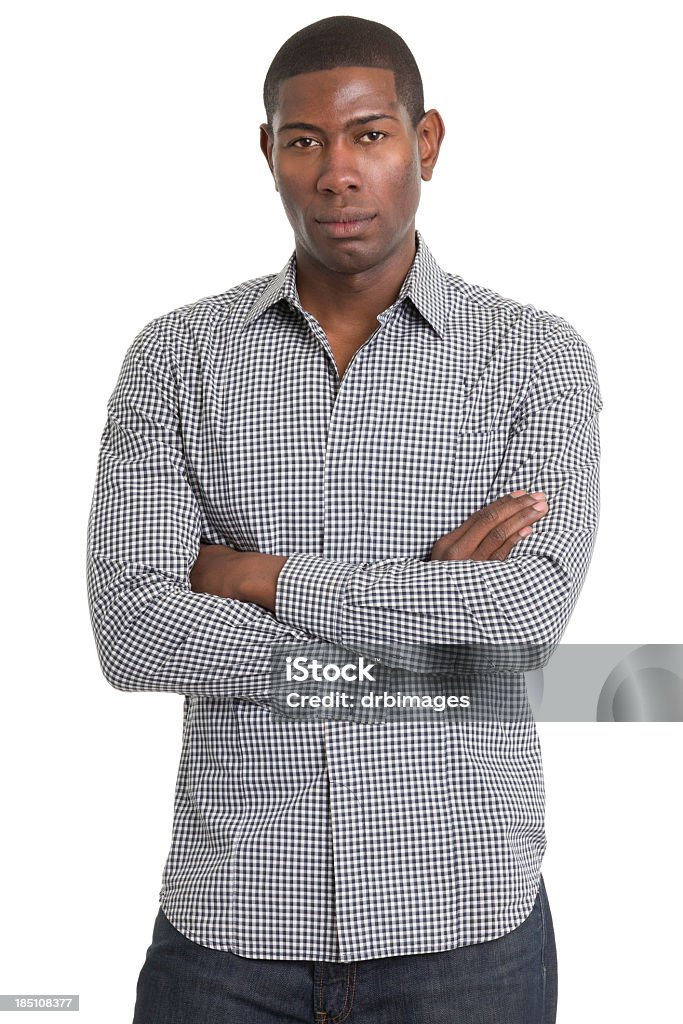 Serious Young Man With Arms Crossed Portrait of a young man on a white background. http://s3.amazonaws.com/drbimages/m/ee.jpg Button Down Shirt Stock Photo