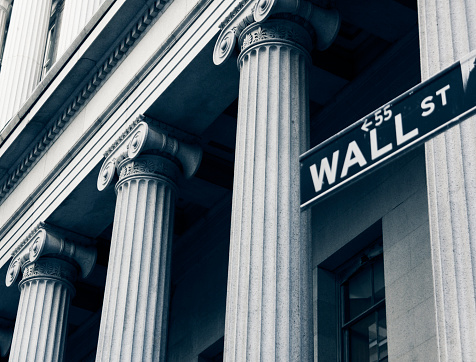 Financial building in Wall Street New York Blue toned