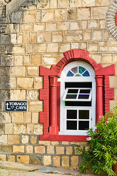 Catholic Church, Mayreau "Stone facade of the little Catholic Church on Mayreau, the smaller Grenadines. From the back of the church you can enjoy the most amazing view of the Tobago Cays, located just east of the the island. St. Vincent & the Grenadines" tobago cays stock pictures, royalty-free photos & images