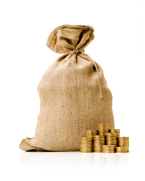 Money Bag Money Bag with Golden Coins. bag of coins stock pictures, royalty-free photos & images