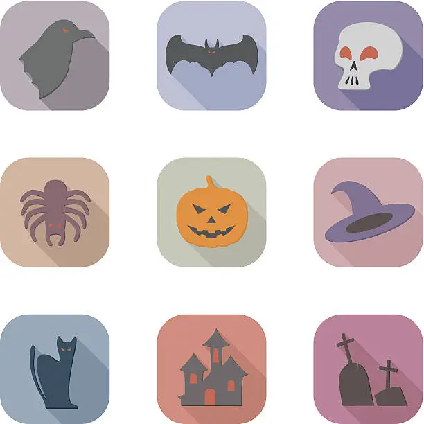 Vector illustration of Flat icons halloween set