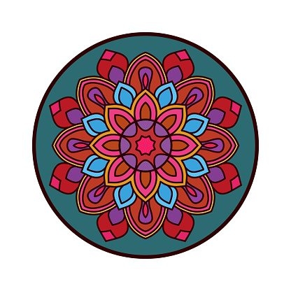 Color mandala vector illustration template, Isolated hand-drawn doodle mandala, Ethnic mandala with colorful tribal ornament