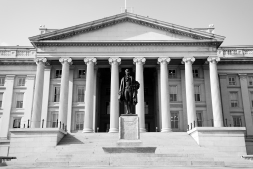 A bronze statue of Alexander Hamilton by James Earle Fraser, dedicated on May 17, 1923, is locatedon the south patio of the U.S. Treasury Building in Washington, D.C.