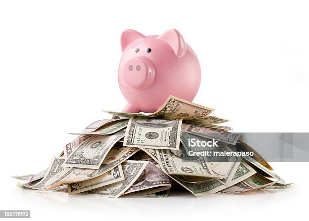 돼지 저금통 달러 Banknotes 돼지 저금통에 대한 스톡 사진 및 기타 이미지 - 돼지 저금통, 통화, 흰색 배경