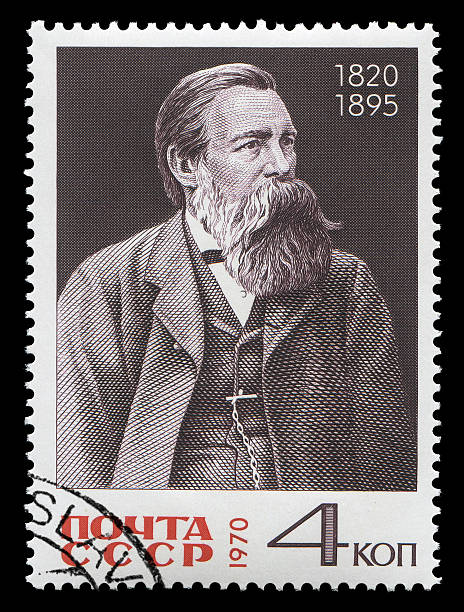 portrait of Friedrich Engels (XXXLarge) "Former Soviet Union postage stamp: Friedrich Engels (1820aa1895), was a German-English industrialist, social scientist, author, political theorist, philosopher, and father of Marxist theory, alongside Karl Marx. His book:The Condition of the Working Class in Englandmore famous people" friedrich engels stock pictures, royalty-free photos & images