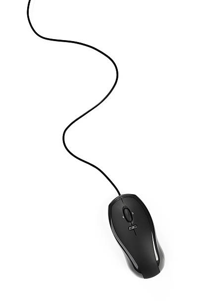 preto laser mouse de computador isolado no branco com cabo - usb cable cable black isolated - fotografias e filmes do acervo