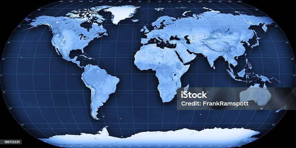 Topographic 世界地図・エッカート III プロジェクション - 世界地図のロイヤリティフリーストックフォト