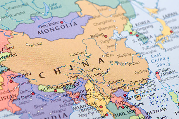 China map Focus on China  the Map. Source: "World reference atlas" geographical border photos stock pictures, royalty-free photos & images