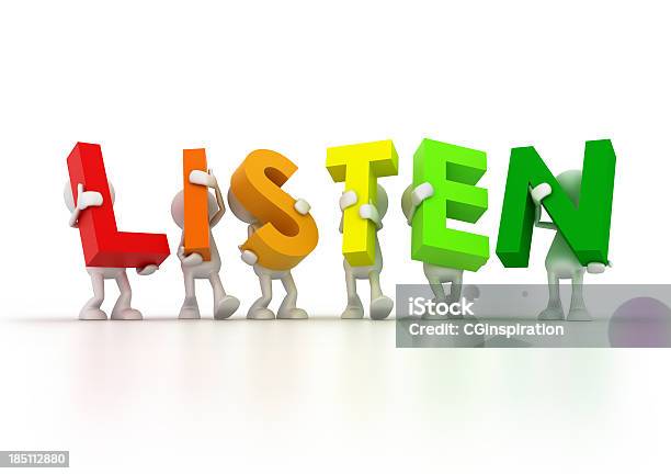Team Con Ascoltare Parola - Fotografie stock e altre immagini di Figura fatta con bastoncini - Figura fatta con bastoncini, Tridimensionale, Ascoltare