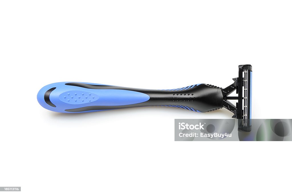 Shaving razor black and blue shaving razor with tree blades isolated on white. More pictures... Razor Stock Photo