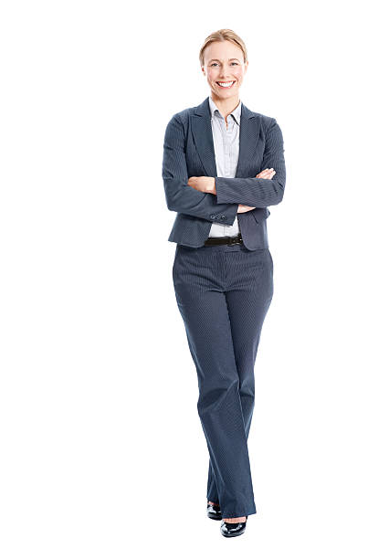 Happy corporate woman with her arms isolated on white - Copyspace