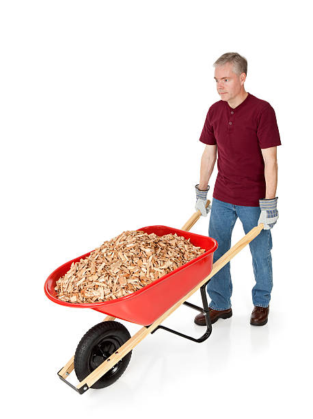 istock Man moving a Wheelbarrow Full of Mulch 185113549
