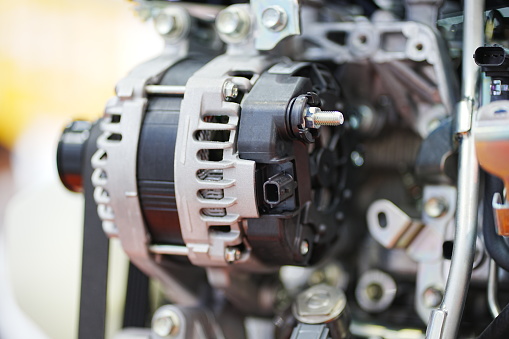 close-up of alternator generator machine engine