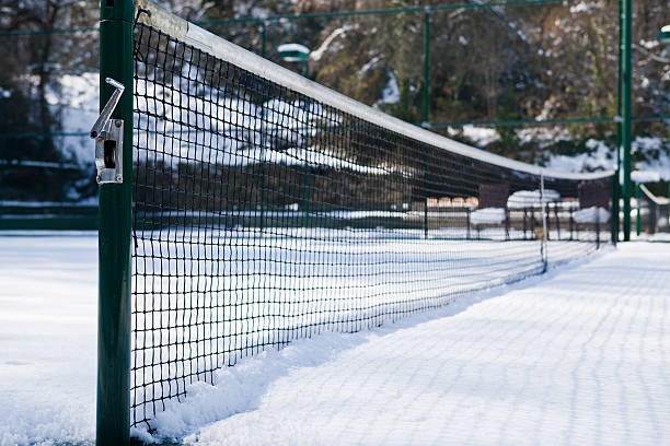 Snow-covered tennis court