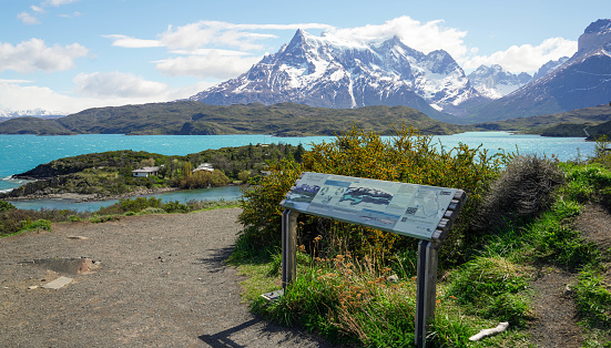 beautiful view at lake pehoe and cuernos del paine in torres del paine national park, patagonia, chile