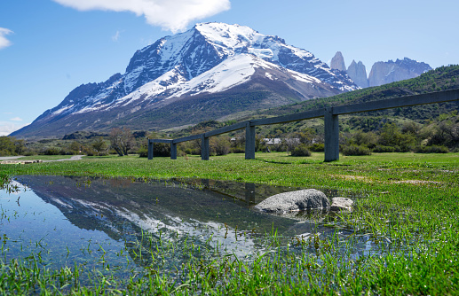 beautiful view at lake pehoe and cuernos del paine in torres del paine national park, patagonia, chile