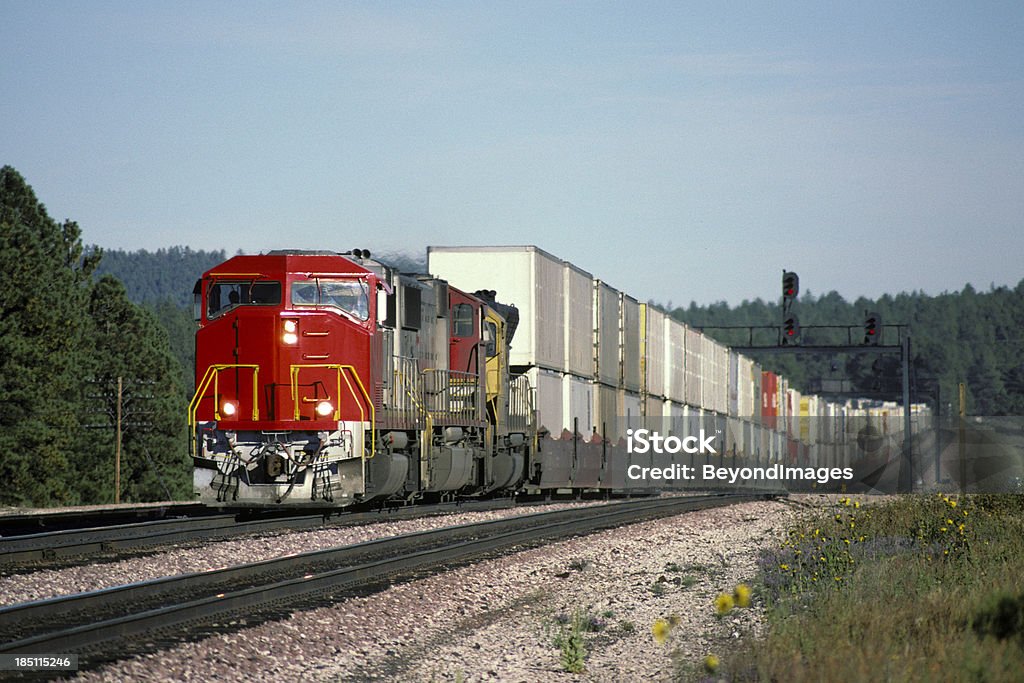 Red Lokomotive und doppelte stack Güterzug - Lizenzfrei Güterzug Stock-Foto