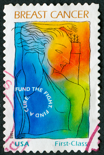 Cancelled Stamp From The United States Commemorating The Fight Against Breast Cancer