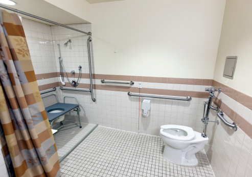 A photo of a hospital bathroom.