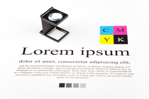 CMYK color guide and lorem ipsum text