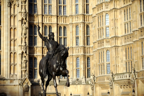 The bronze statue of William the conquerer at the palace of westminster in London England. No filters used on this file.