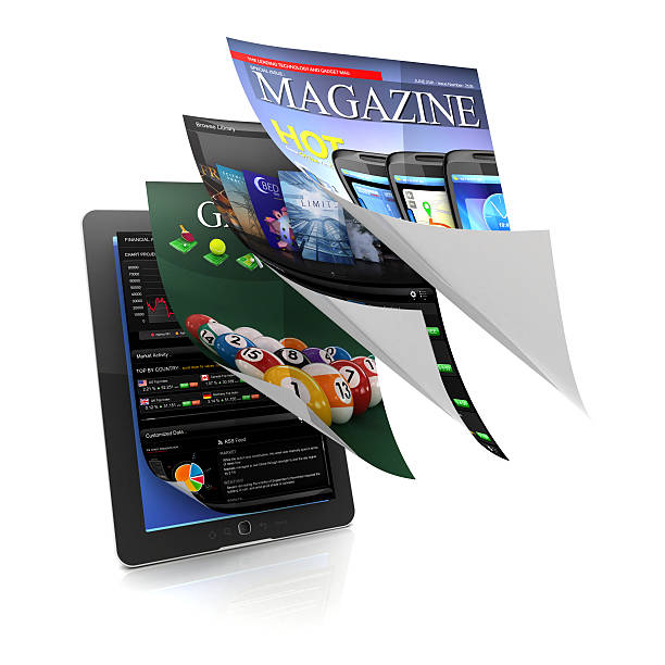 wielozadaniowość i użyteczny tabletu - newspaper the media digital tablet digitally generated image zdjęcia i obrazy z banku zdjęć