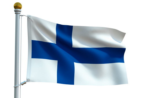 A view of the flag of Finland. Isolated on white with clipping path. Fabric Texture visible at 100%.Check out the other images in this series here...