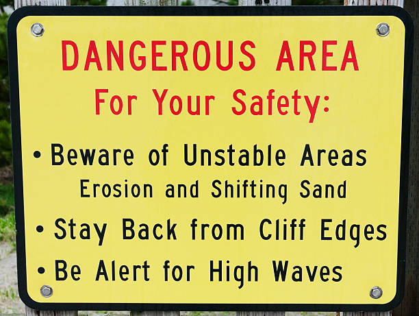 istock Warning sign at sand dunes on ocean beach 185118527