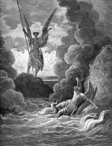 Moses commands the sea in the old book The Bible in Pictures, by G. Doreh, 1897