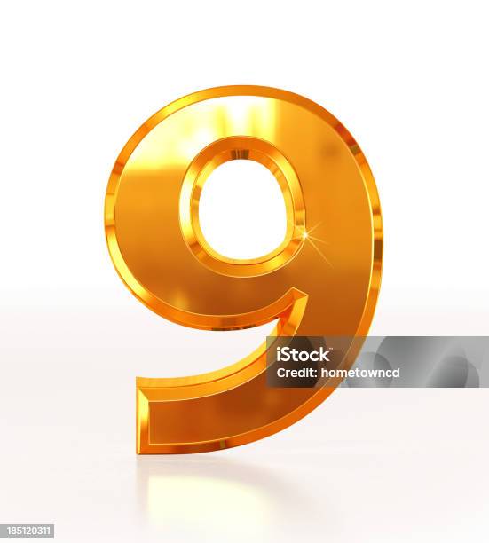 Gold Number 9 Stock Photo - Download Image Now - Abstract, Bright, Bringing Home The Bacon