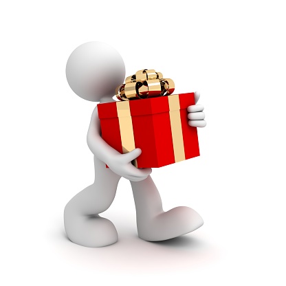 3d man carrying a red gift box
