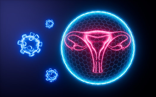 Virus attack uterus, hpv infection, female reproductive system, 3d rendering. 3d illustration.