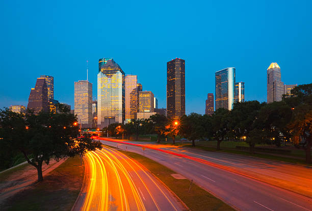 Downtown Houston skyline in Texas USA at twilight