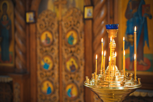 interior view of orthodox Christian church in Greece