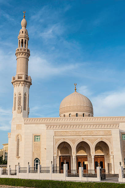 istock Ornate modern mosque and minaret Dubai UAE 185120971
