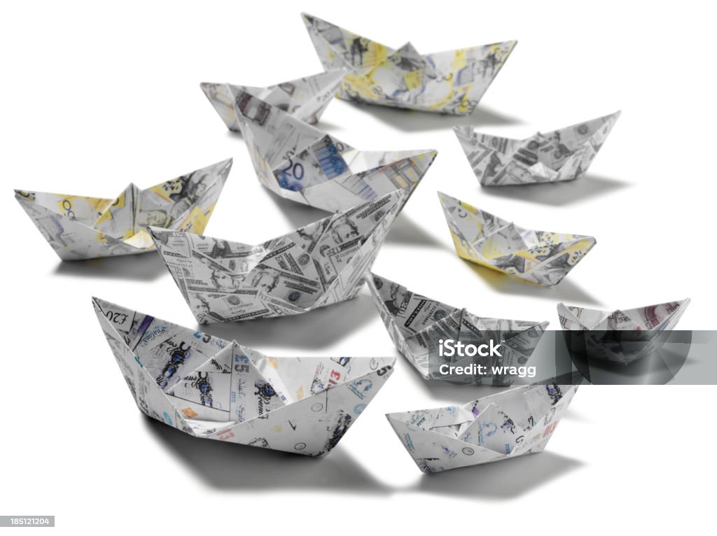 Frota de barcos de papel Origami - Foto de stock de Nota de dólar americano royalty-free