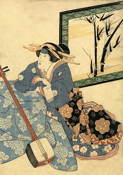 istock Traditional Japanese Woodblock female musician 185121531