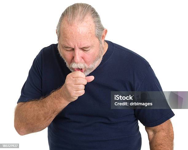 Coughing Senior Man Stock Photo - Download Image Now - Coughing, Men, T-Shirt