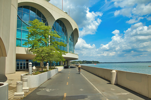 Monona Terrace in Madison, WI, on a sunny Summer day beside Lake Monona.