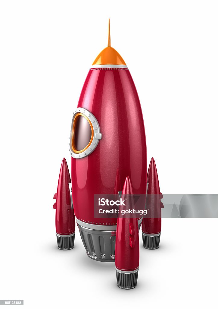 Red Rocket Ship Ready To Take Off 3D render of rocket model. Rocketship Stock Photo