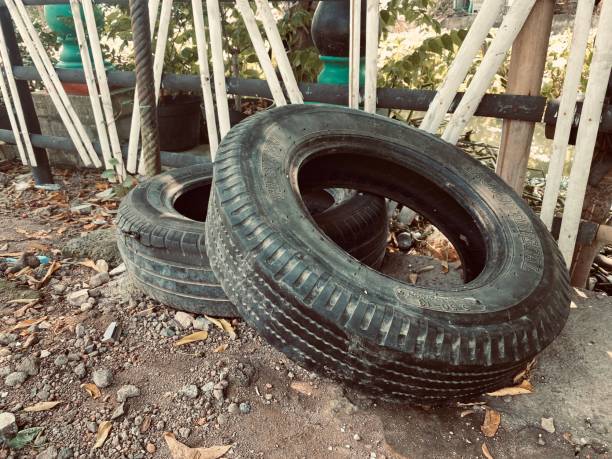 istock Used black tires on the ground 1851232814