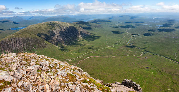 Rannoch Moor From Buachaille Etive Mor Looking from the ridge of Buachaille Etive Mor and Stob Dearg over Rannoch Moor and beyond. buachaille etive mor photos stock pictures, royalty-free photos & images