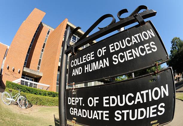 istock Hanging university signs through fisheye 185123543