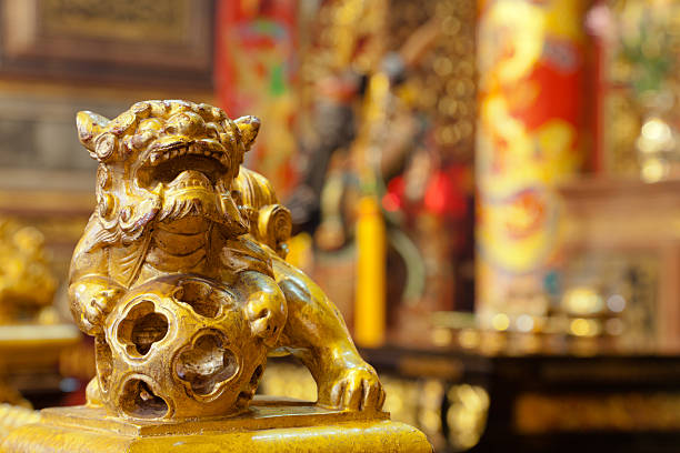 istock Chinese culture, wood carving lion 185123778