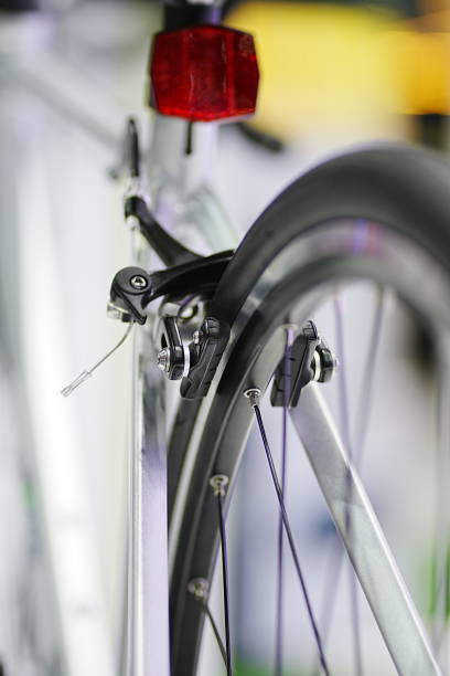Close-up Road bike part - V brake caliper with brake pads